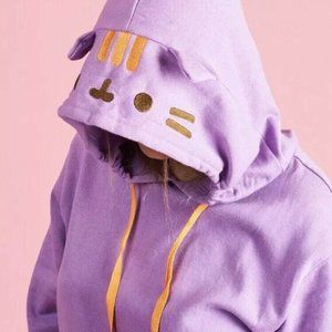 Pusheen Cat Purple Bat Wings Halloween Hoodie NWT